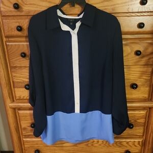 Talbots Women's Button Down Shirt in Dark Blue and Light Blue